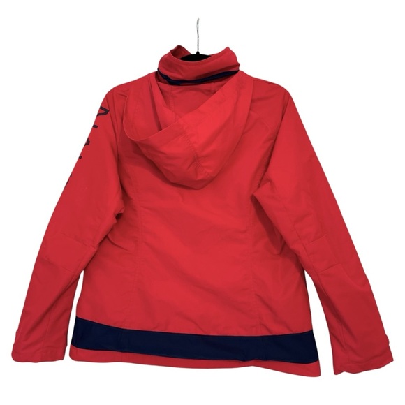 Nautica J Class Red‎ Hooded Windbreaker Jacket Women’s L Logo Sleeve 2010s Y2K - Picture 2 of 15